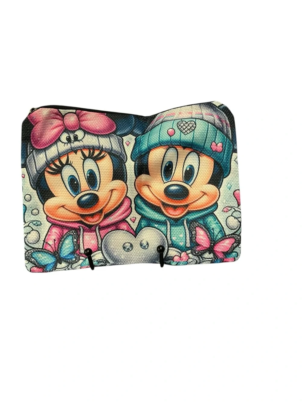 Kids Cartoon Character Zip Pouch in Pink and Teal